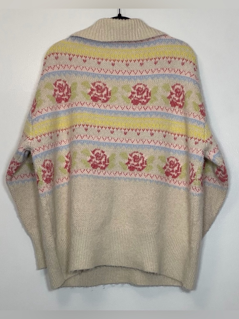 torrid Cream Zip-Up Sweater with Pink Floral and Pastel Stripes - Men - Picture 2 of 7